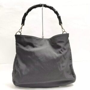 GUCCI Hand Bag Bamboo Black Nylon